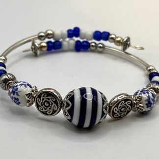 Blue Stripe Beaded Statement Bracelet