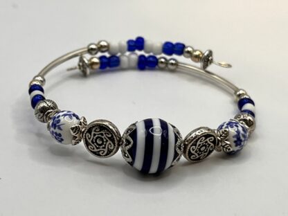 Blue Stripe Beaded Statement Bracelet