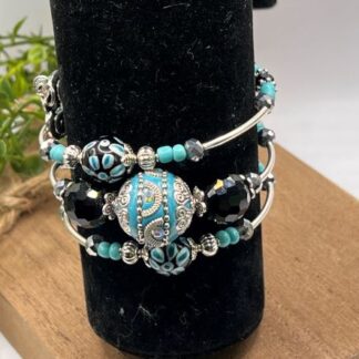 Turquoise & Black 3Coil Beaded Bold Bracelet
