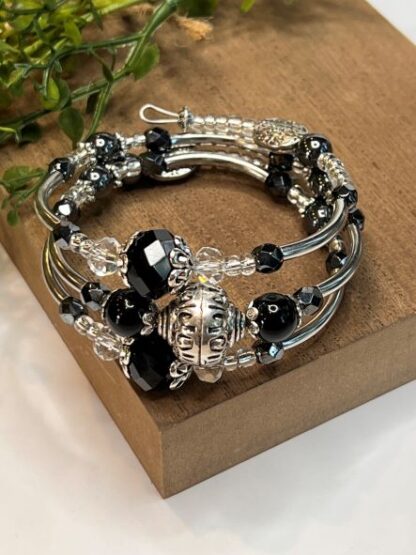 Black & Silver 3Coil Beaded Bold Bracelet