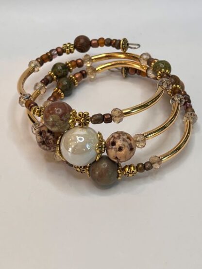 Ivory & Brown 3Coil Beaded Bold Bracelet