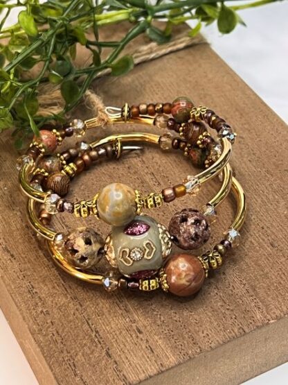 Earth Tone 3Coil Beaded Bold Bracelet