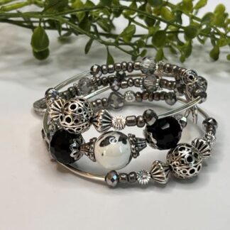 White & Black 3Coil Beaded Bold Bracelet