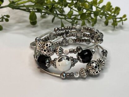 White & Black 3Coil Beaded Bold Bracelet