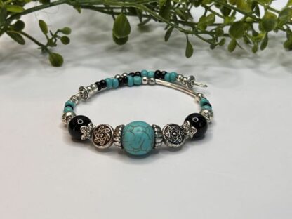 Turquoise & Black Beaded Statement Bracelet