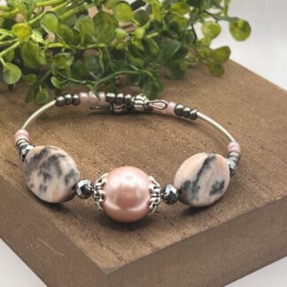 Pink & Grey Beaded Statement Bracelet