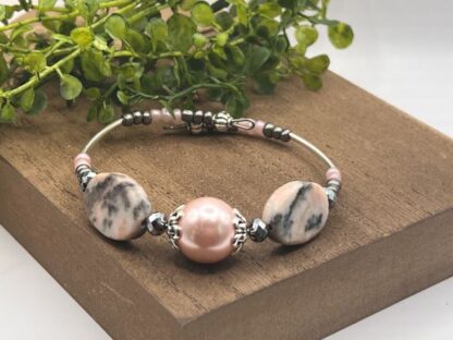 Pink & Grey Beaded Statement Bracelet