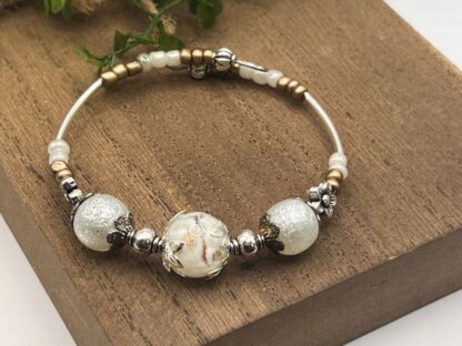 White & Gold Beaded Statement Bracelet