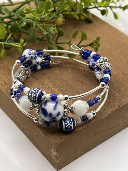 Blue 3Coil Beaded Bold Bracelet