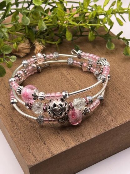 Pink 3Coil Beaded Bold Bracelet