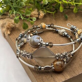 Smoky Gray 3Coil Beaded Bold Bracelet