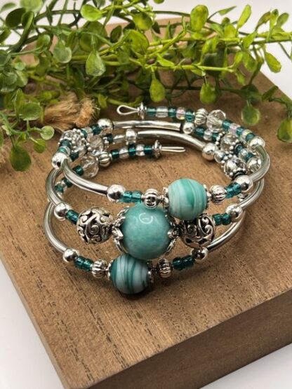 Green 3Coil Beaded Bold Bracelet
