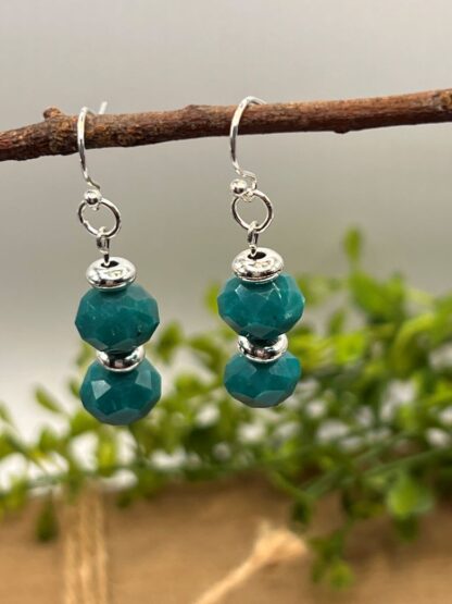 Beaded Boho Teal and Silver Earrings
