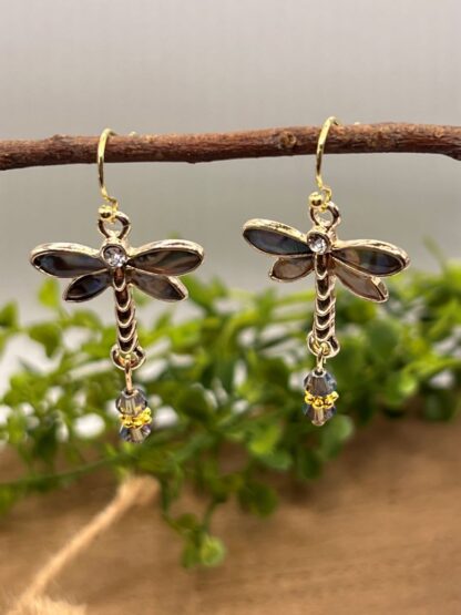 Gold Dragonfly beaded dangle earrings