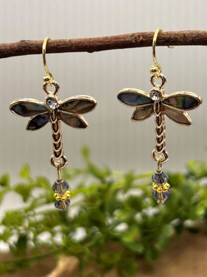 Gold Dragonfly beaded dangle earrings