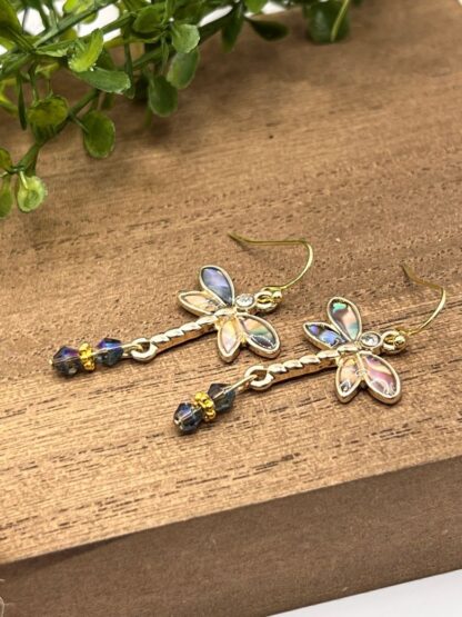 Gold Dragonfly beaded dangle earrings