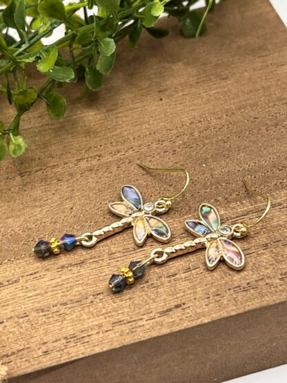 Gold Dragonfly beaded dangle earrings
