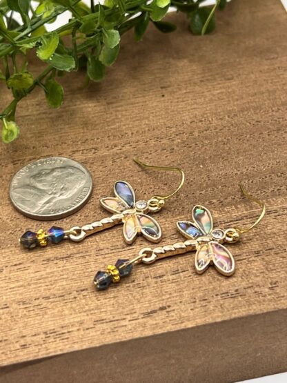 Gold Dragonfly beaded dangle earrings