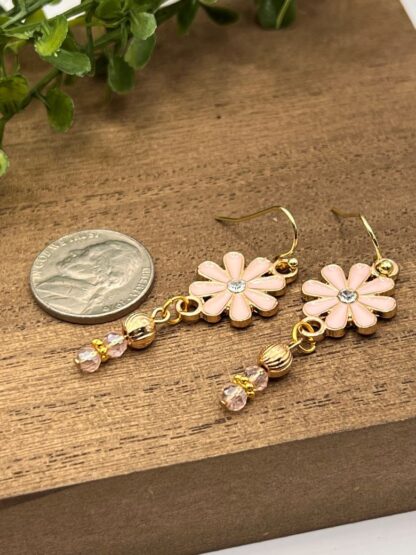 Pink Flower Beaded Dangle Earrings