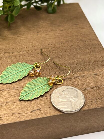 Green Leaf Beaded Dangle Earrings