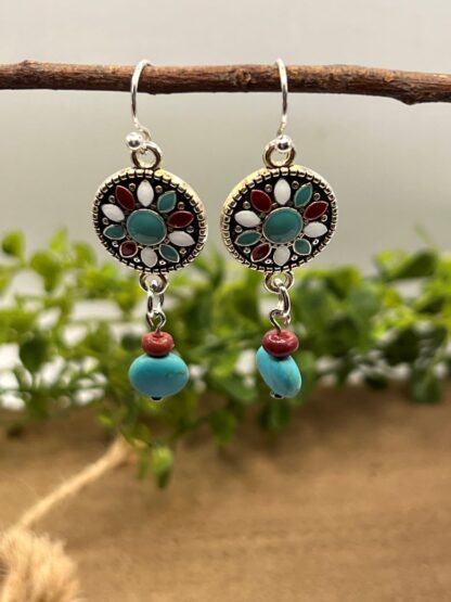 Turquoise Medallion Beaded Dangle Earrings
