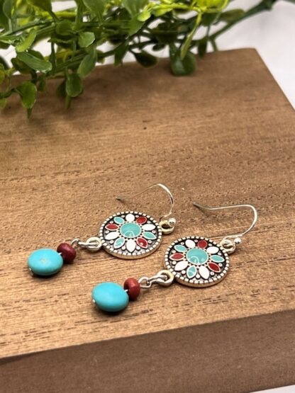 Turquoise Medallion Beaded Dangle Earrings