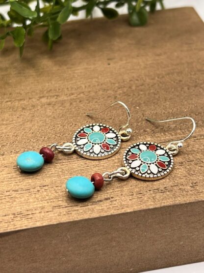 Turquoise Medallion Beaded Dangle Earrings