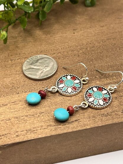 Turquoise Medallion Beaded Dangle Earrings