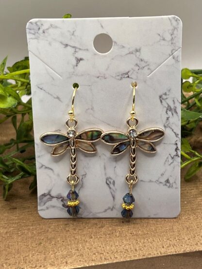 Gold Dragonfly beaded dangle earrings