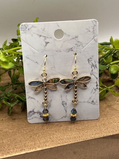 Gold Dragonfly beaded dangle earrings