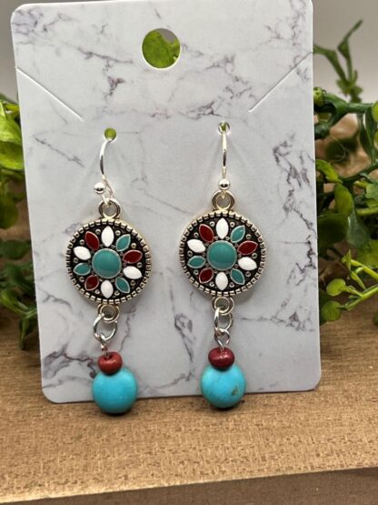 Turquoise Medallion Beaded Dangle Earrings