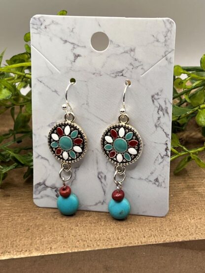 Turquoise Medallion Beaded Dangle Earrings