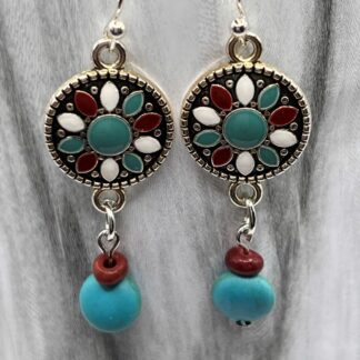 Turquoise Medallion Beaded Dangle Earrings