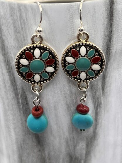 Turquoise Medallion Beaded Dangle Earrings