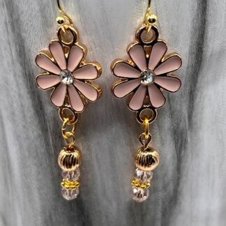 Pink Flower Beaded Dangle Earrings