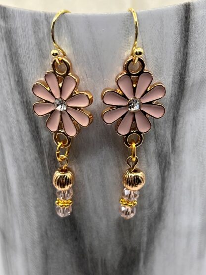 Pink Flower Beaded Dangle Earrings