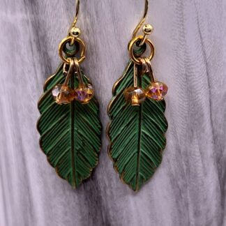 Green Leaf Beaded Dangle Earrings