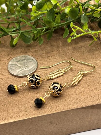 Black Beaded Dangle Earrings, Boho Style