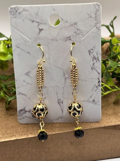 Black Beaded Dangle Earrings, Boho Style