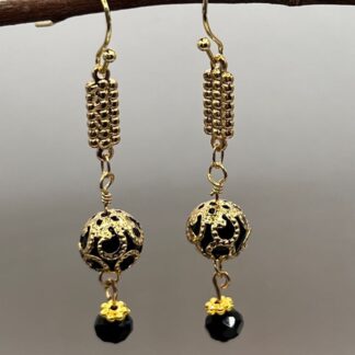 Black Beaded Dangle Earrings, Boho Style