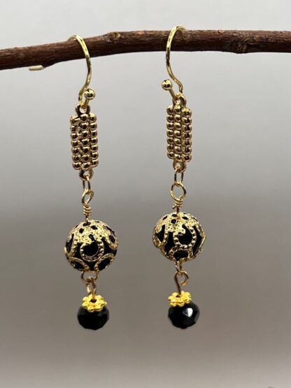Black Beaded Dangle Earrings, Boho Style