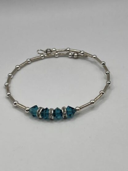 Teal & Silver Beaded Bangle Bracelet