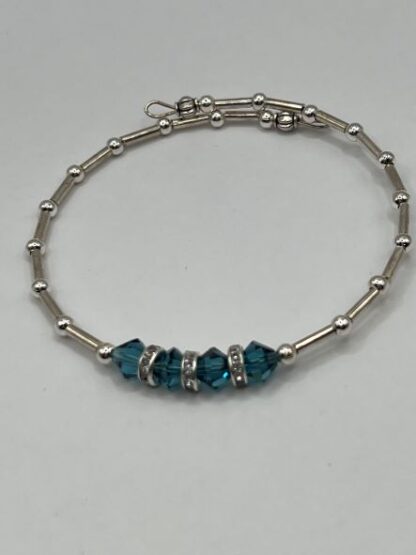 Teal & Silver Beaded Bangle Bracelet