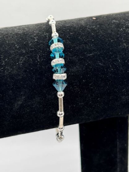 Teal & Silver Beaded Bangle Bracelet