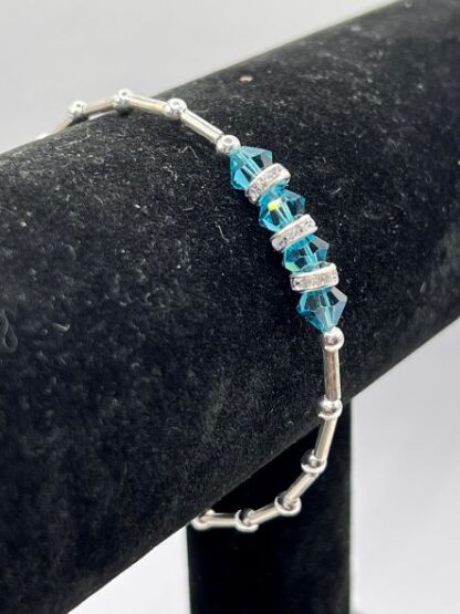 Teal & Silver Beaded Bangle Bracelet