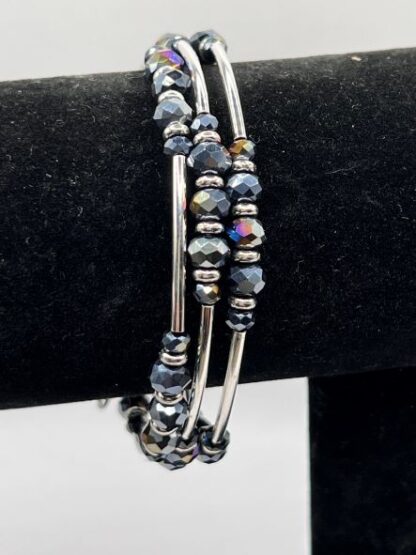 Black Iridescent Beaded Boho Bracelet