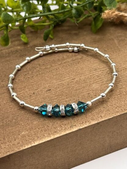 Teal & Silver Beaded Bangle Bracelet