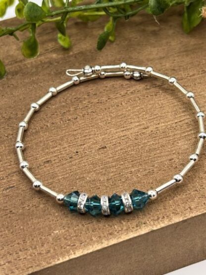 Teal & Silver Beaded Bangle Bracelet