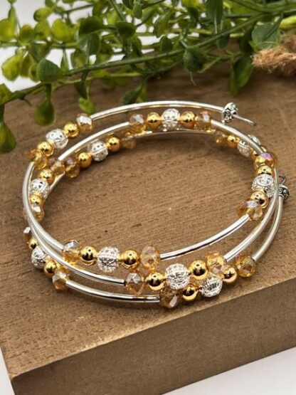 Champagne & Silver Beaded Boho Bracelet