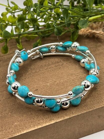Turquoise & Silver Beaded Boho Bracelet